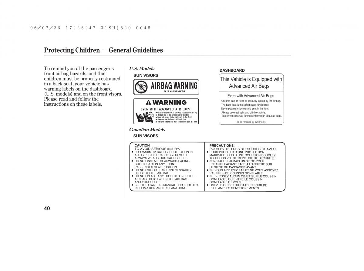 Honda Odyssey III 3 owners manual / page 46