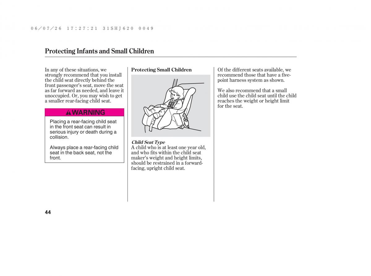 Honda Odyssey III 3 owners manual / page 50