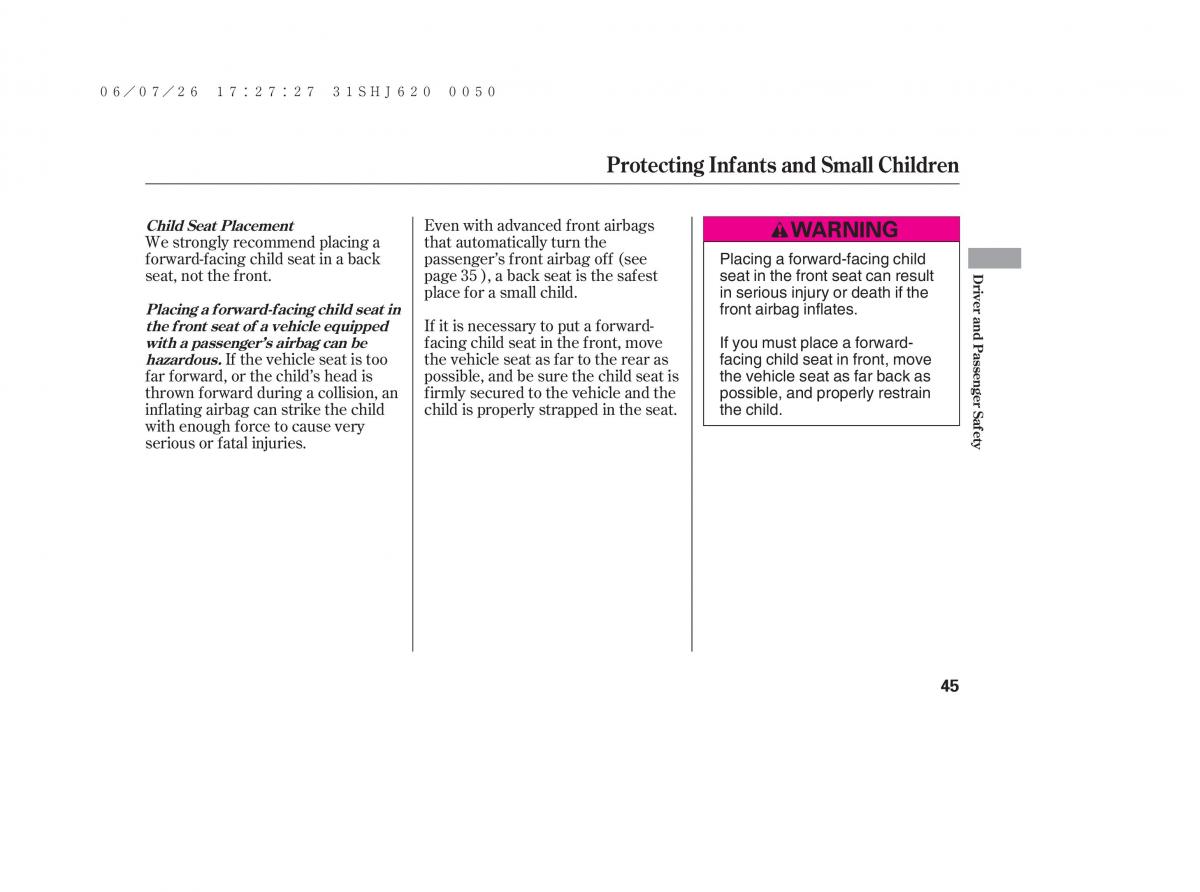 Honda Odyssey III 3 owners manual / page 51