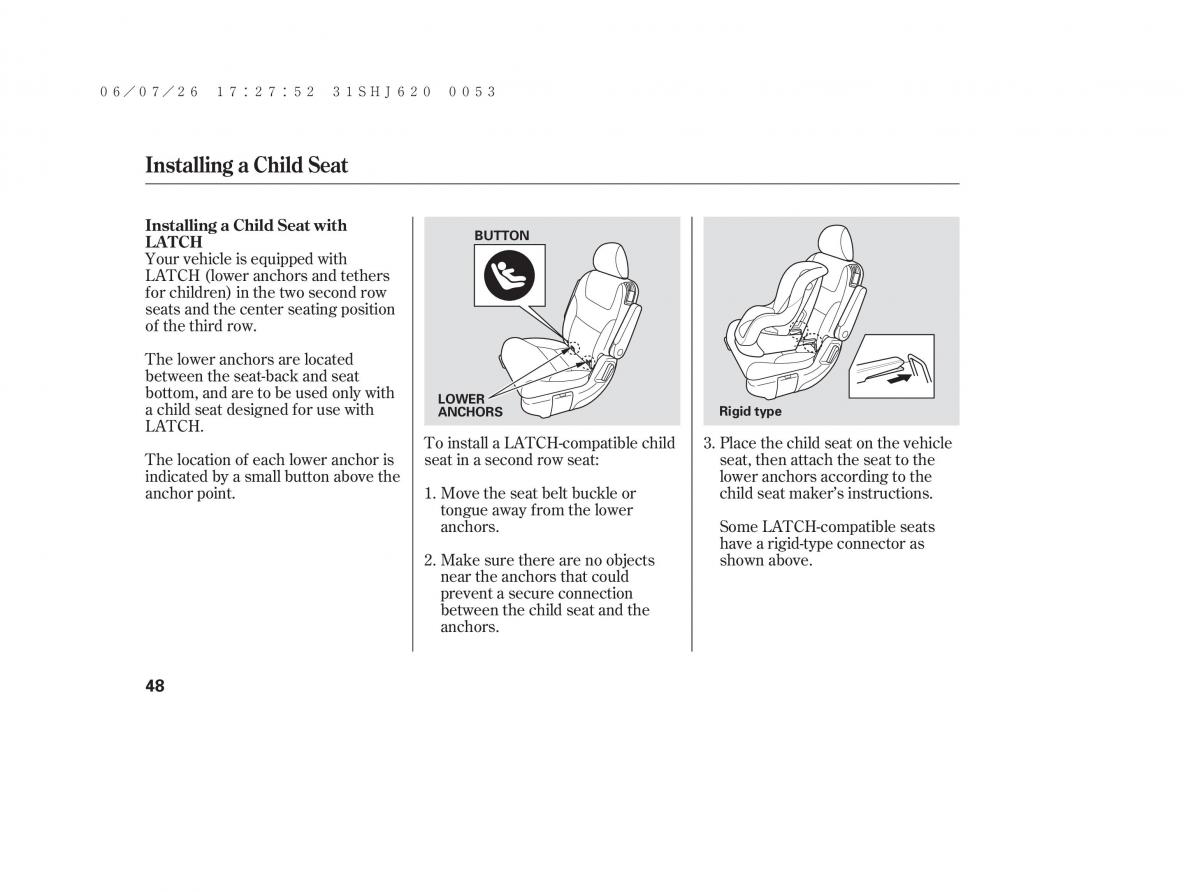 Honda Odyssey III 3 owners manual / page 54