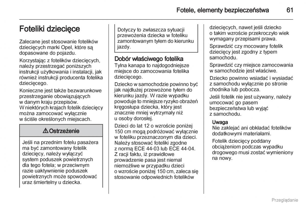 Opel Zafira C Tourer instrukcja obslugi / page 62