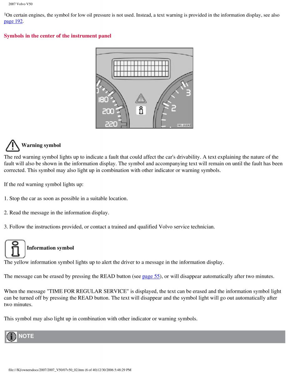 Volvo V50 owners manual / page 56