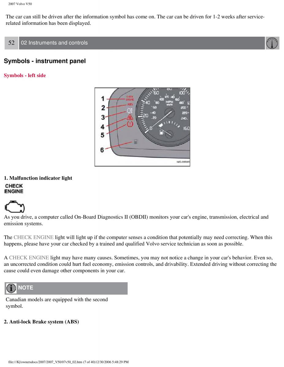 Volvo V50 owners manual / page 57