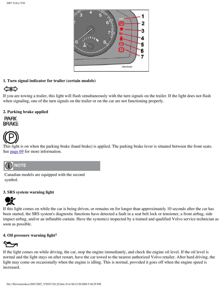 Volvo V50 owners manual / page 59