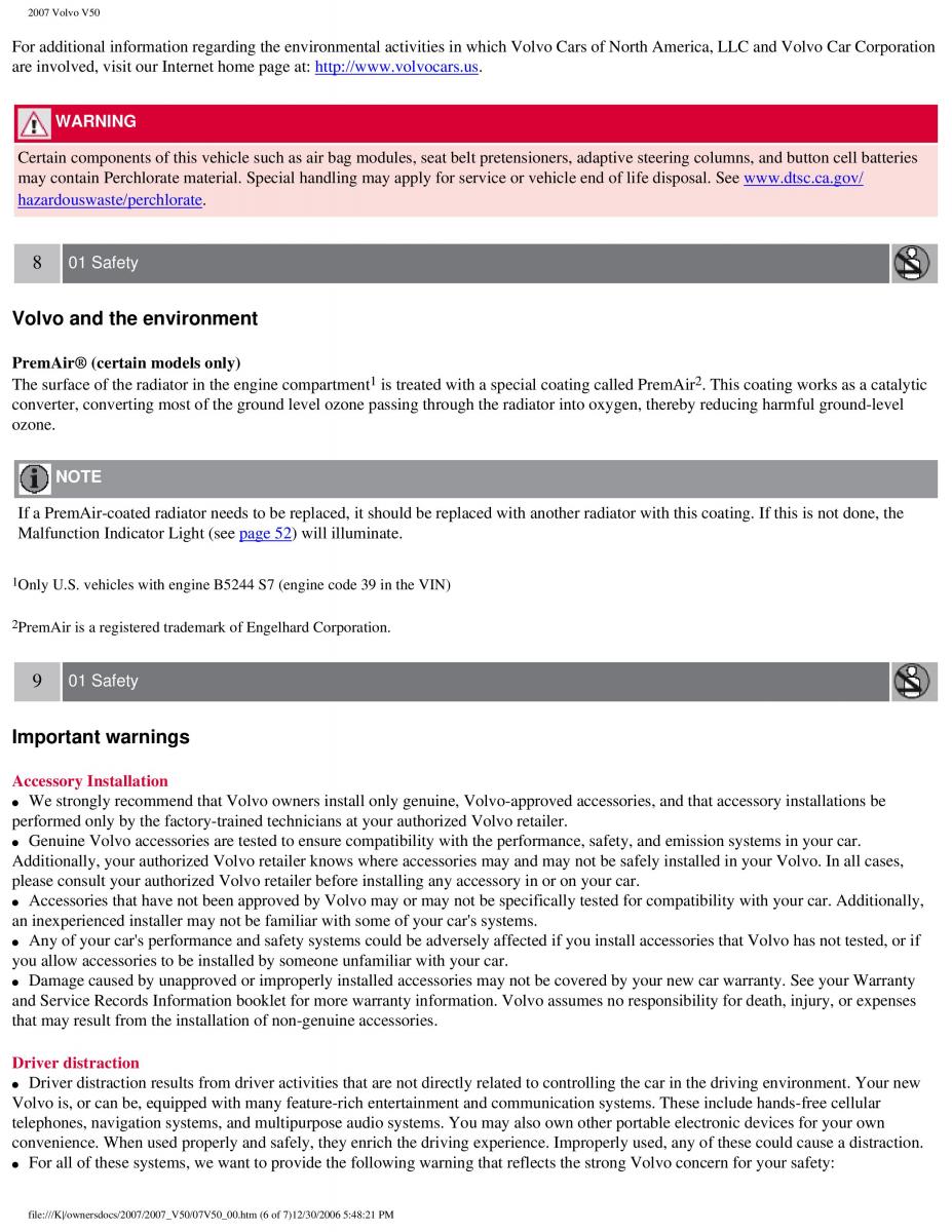 Volvo V50 owners manual / page 6