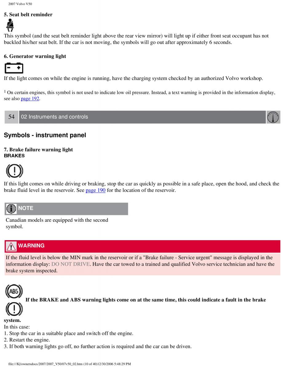 Volvo V50 owners manual / page 60