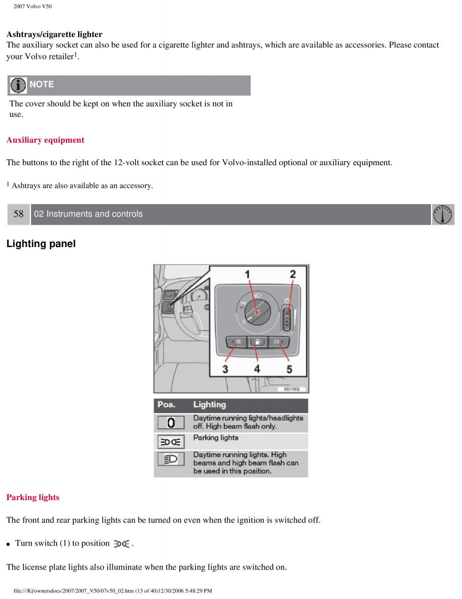 Volvo V50 owners manual / page 63