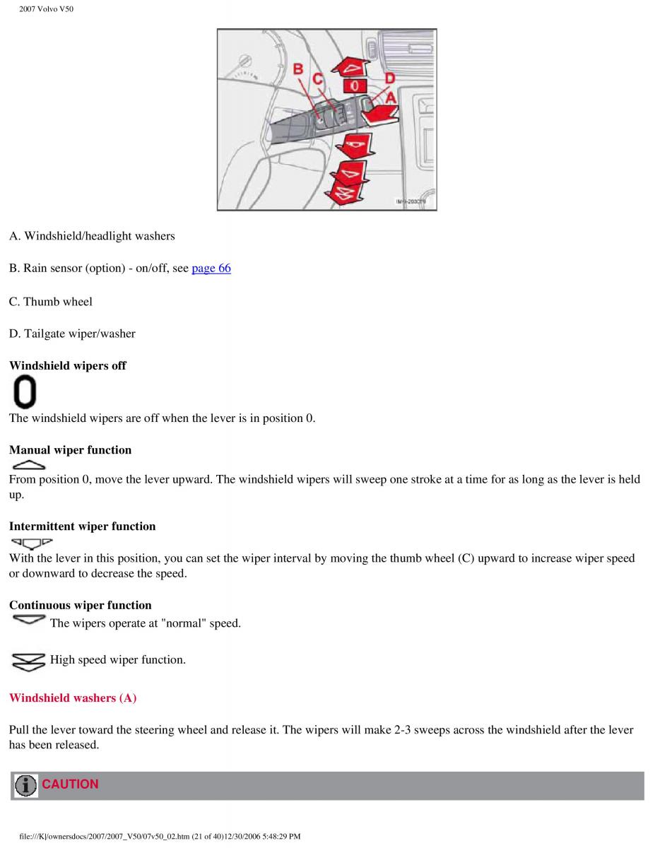 Volvo V50 owners manual / page 71