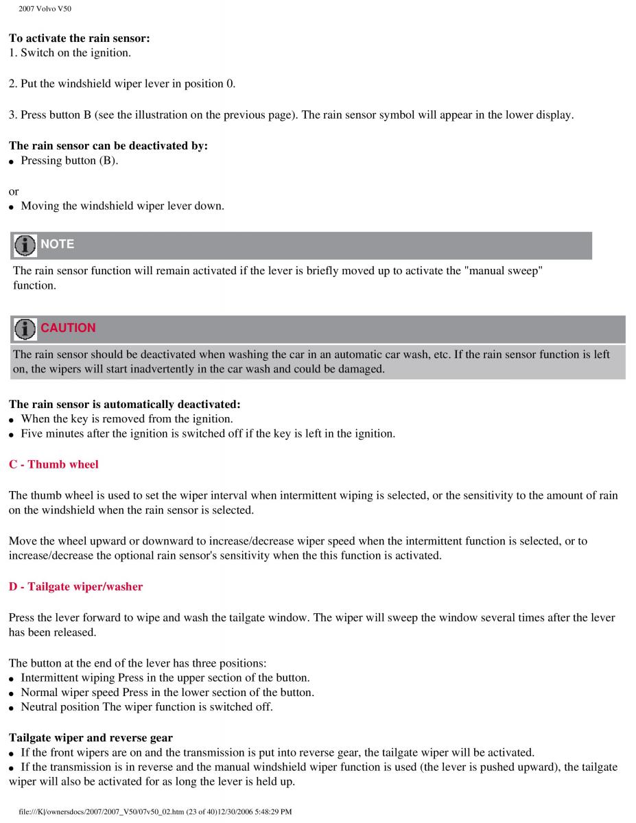 Volvo V50 owners manual / page 73