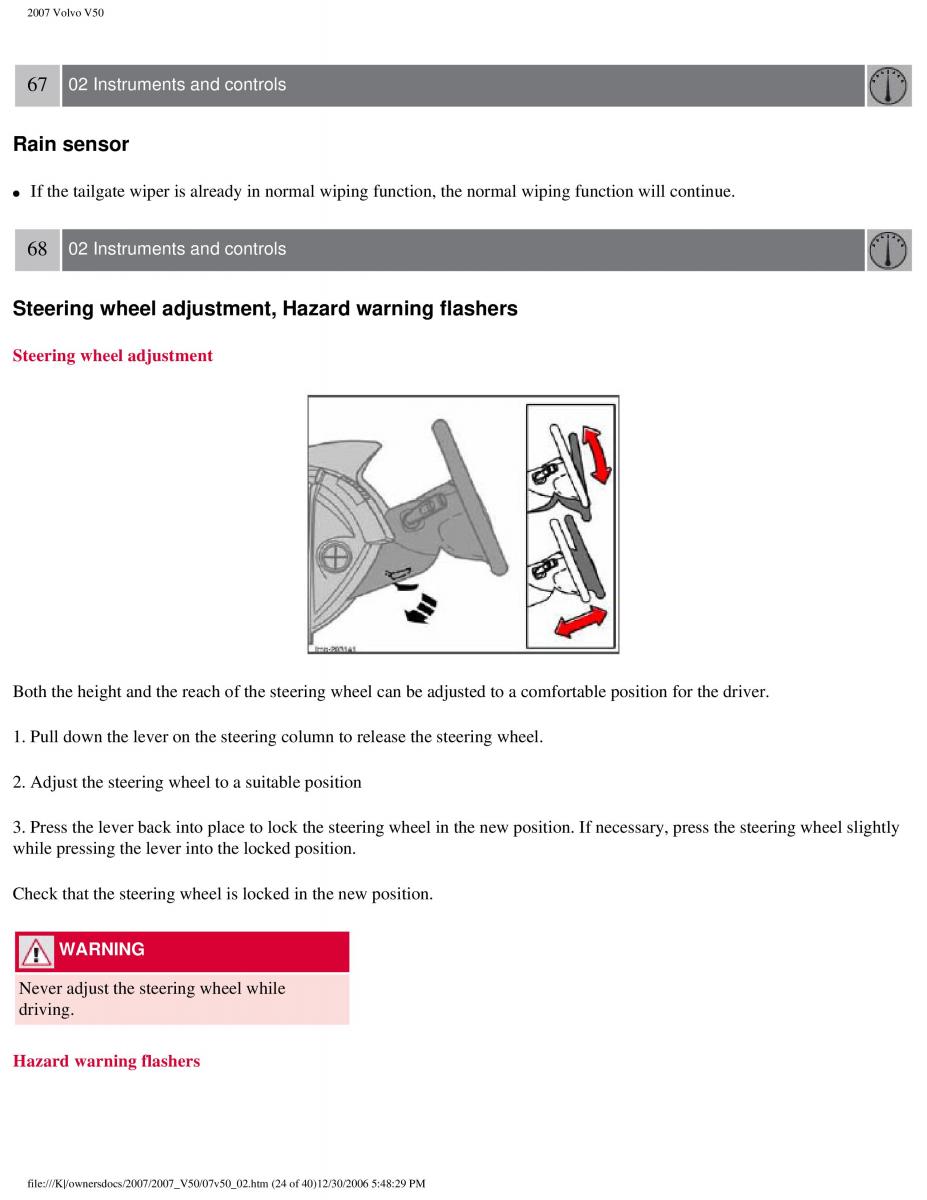 Volvo V50 owners manual / page 74