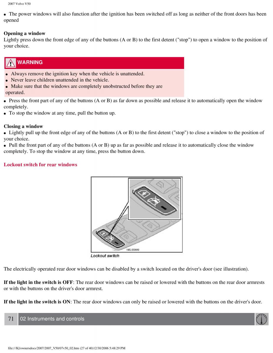 Volvo V50 owners manual / page 77