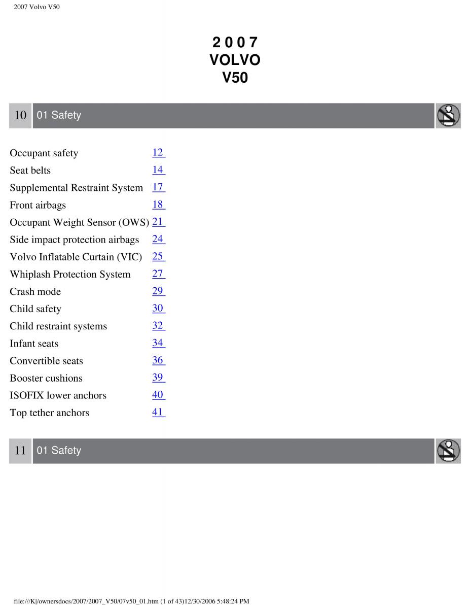 Volvo V50 owners manual / page 8