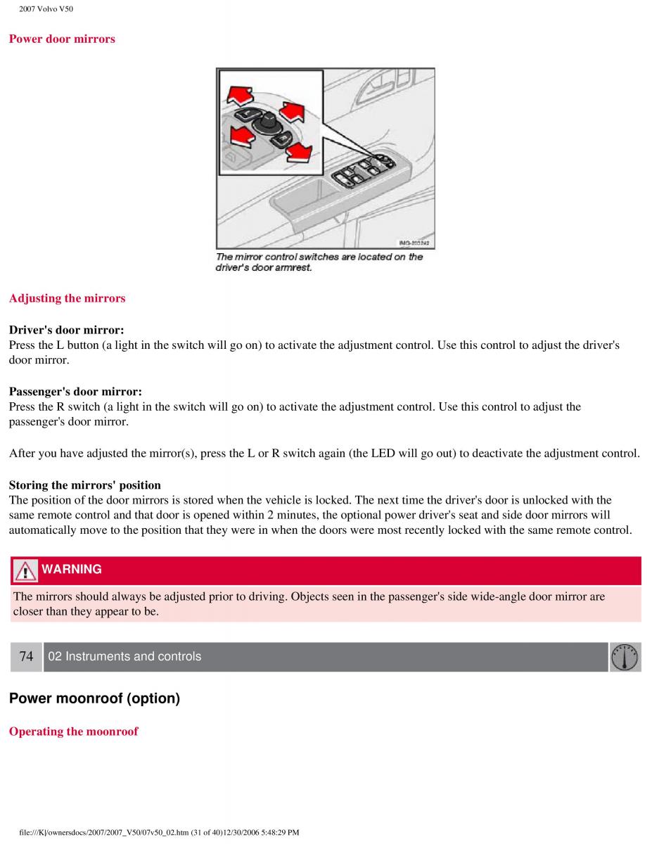 Volvo V50 owners manual / page 81