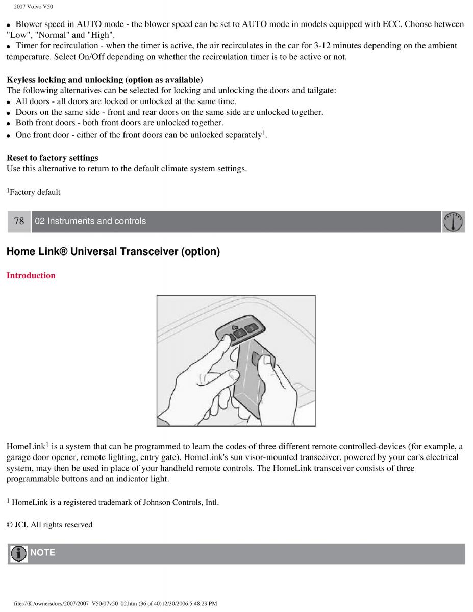 Volvo V50 owners manual / page 86