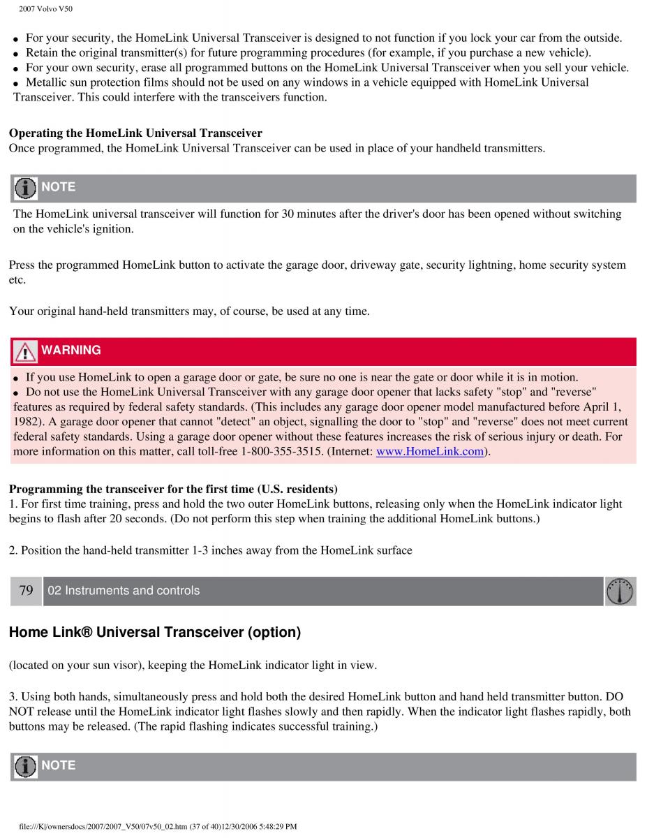 Volvo V50 owners manual / page 87