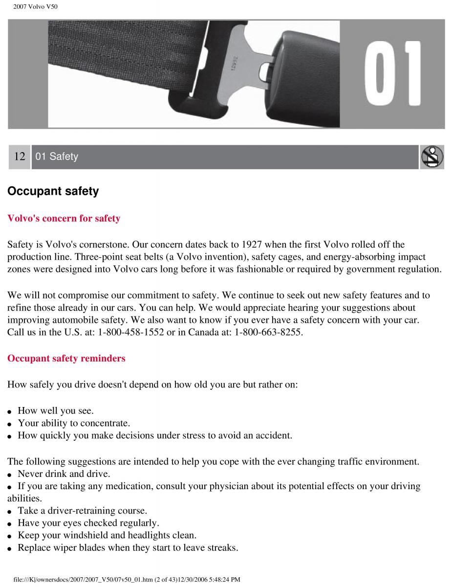 Volvo V50 owners manual / page 9