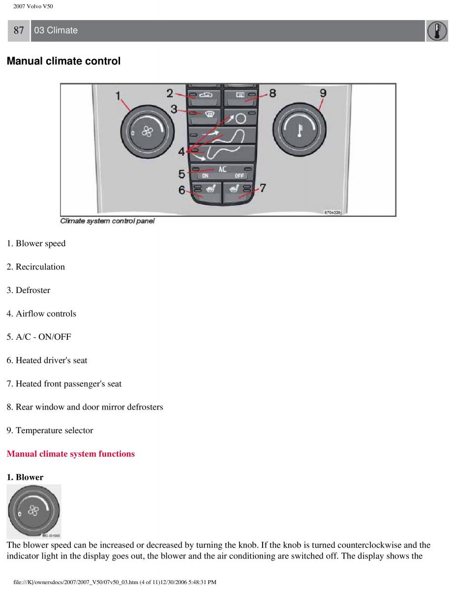 Volvo V50 owners manual / page 94