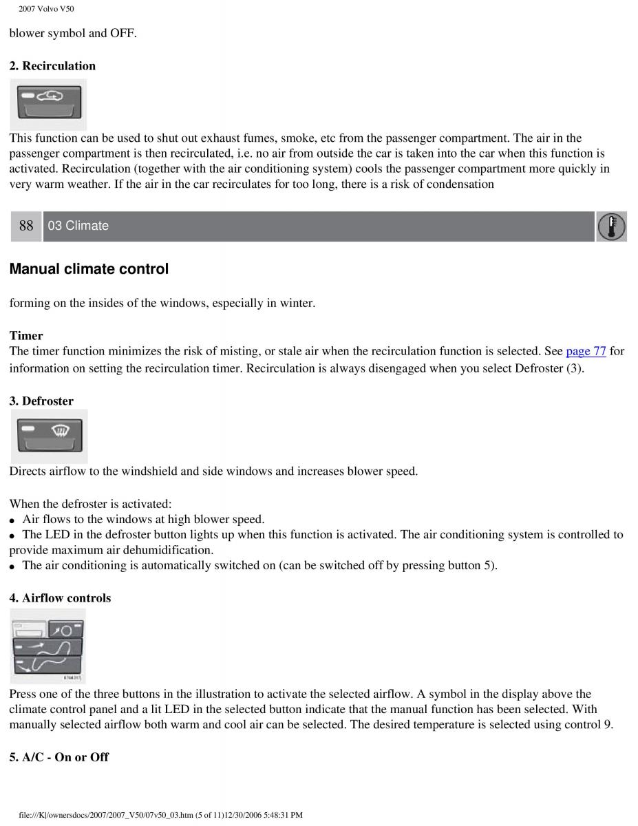 Volvo V50 owners manual / page 95