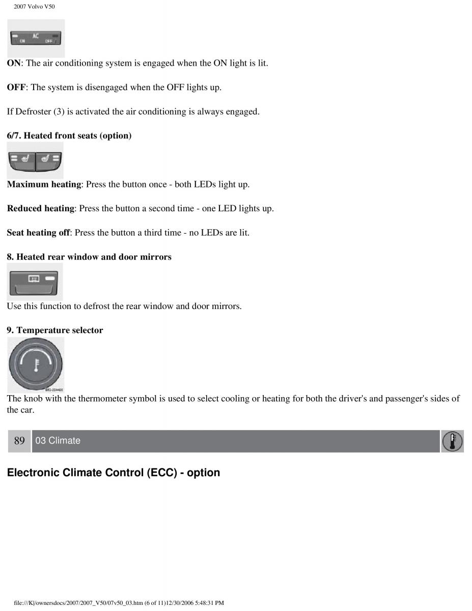 Volvo V50 owners manual / page 96