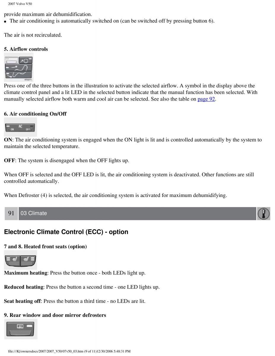 Volvo V50 owners manual / page 99