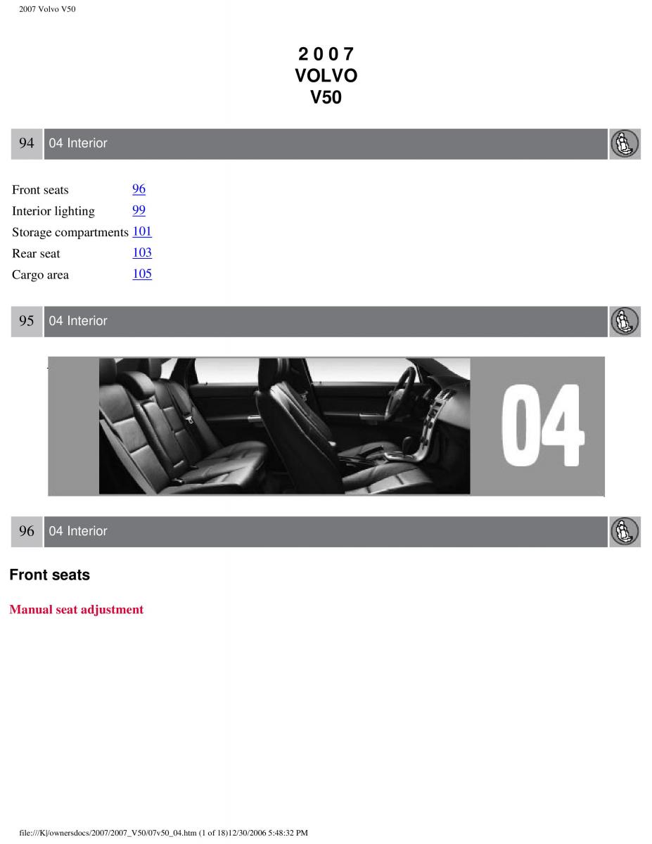 Volvo V50 owners manual / page 102