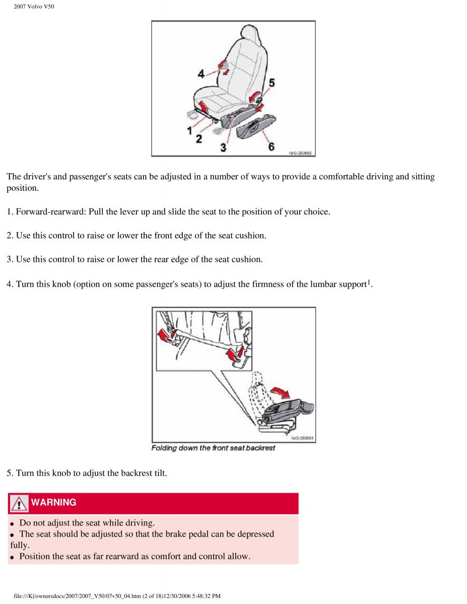 Volvo V50 owners manual / page 103