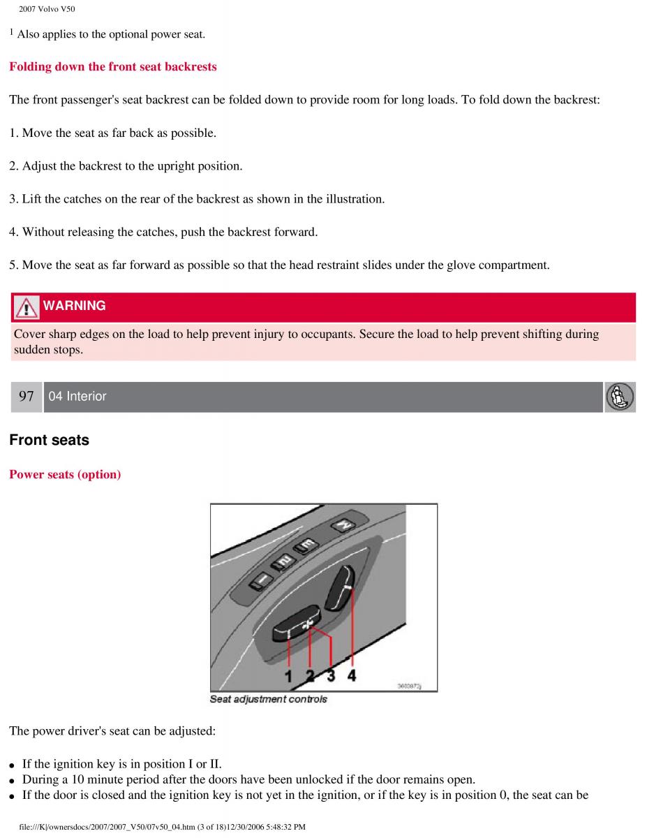 Volvo V50 owners manual / page 104