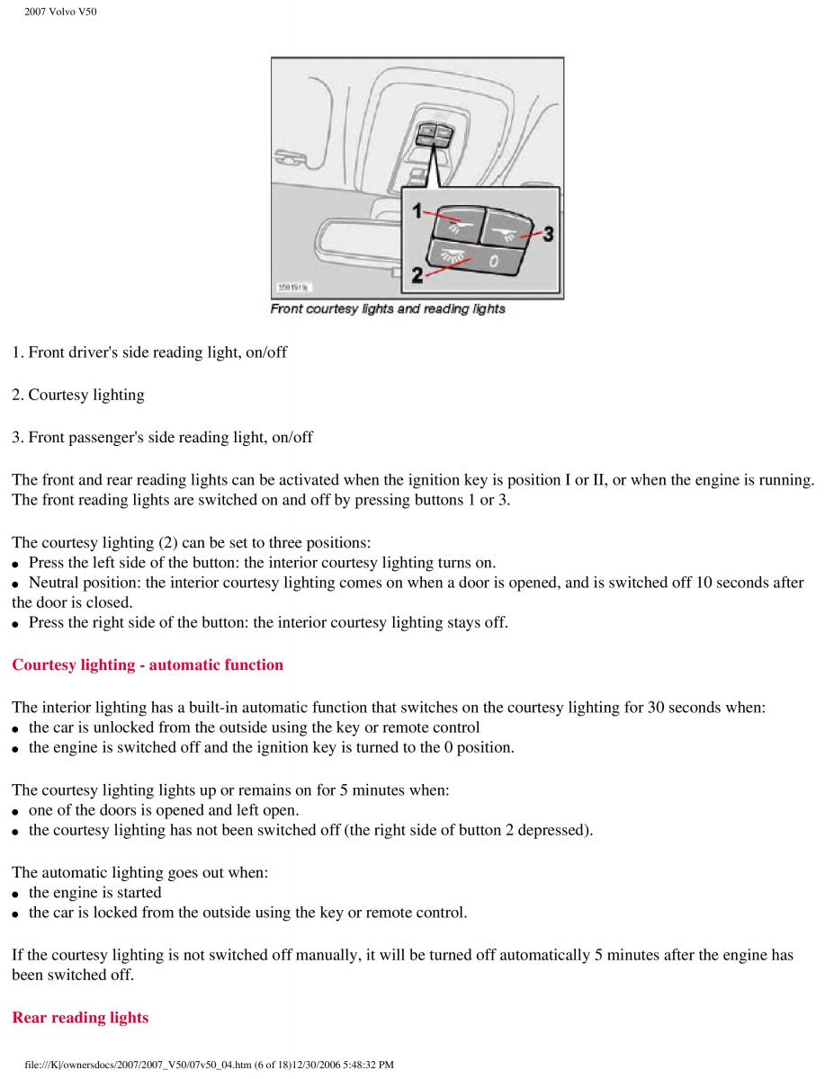 Volvo V50 owners manual / page 107