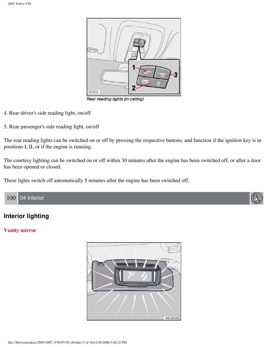 Volvo V50 owners manual / page 108