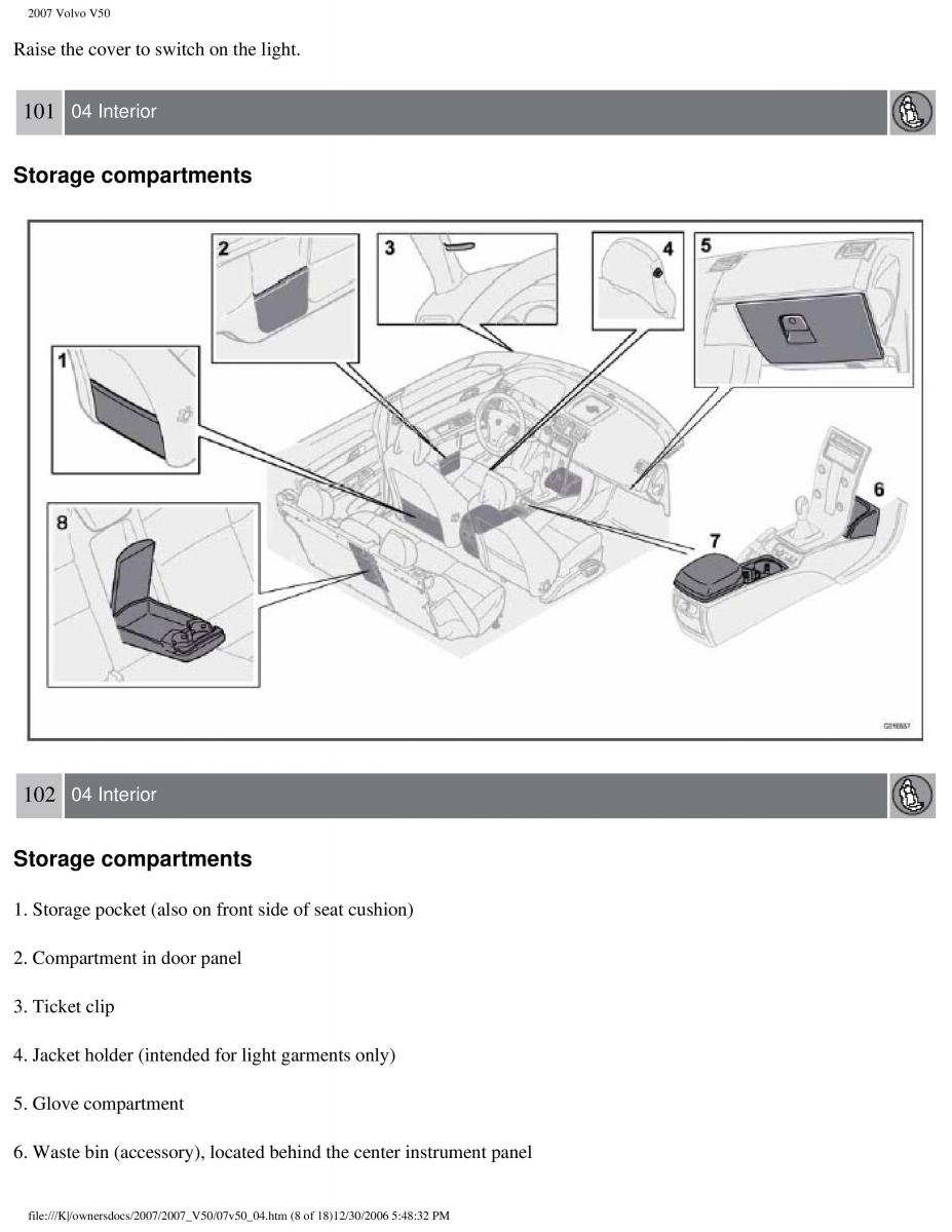 Volvo V50 owners manual / page 109