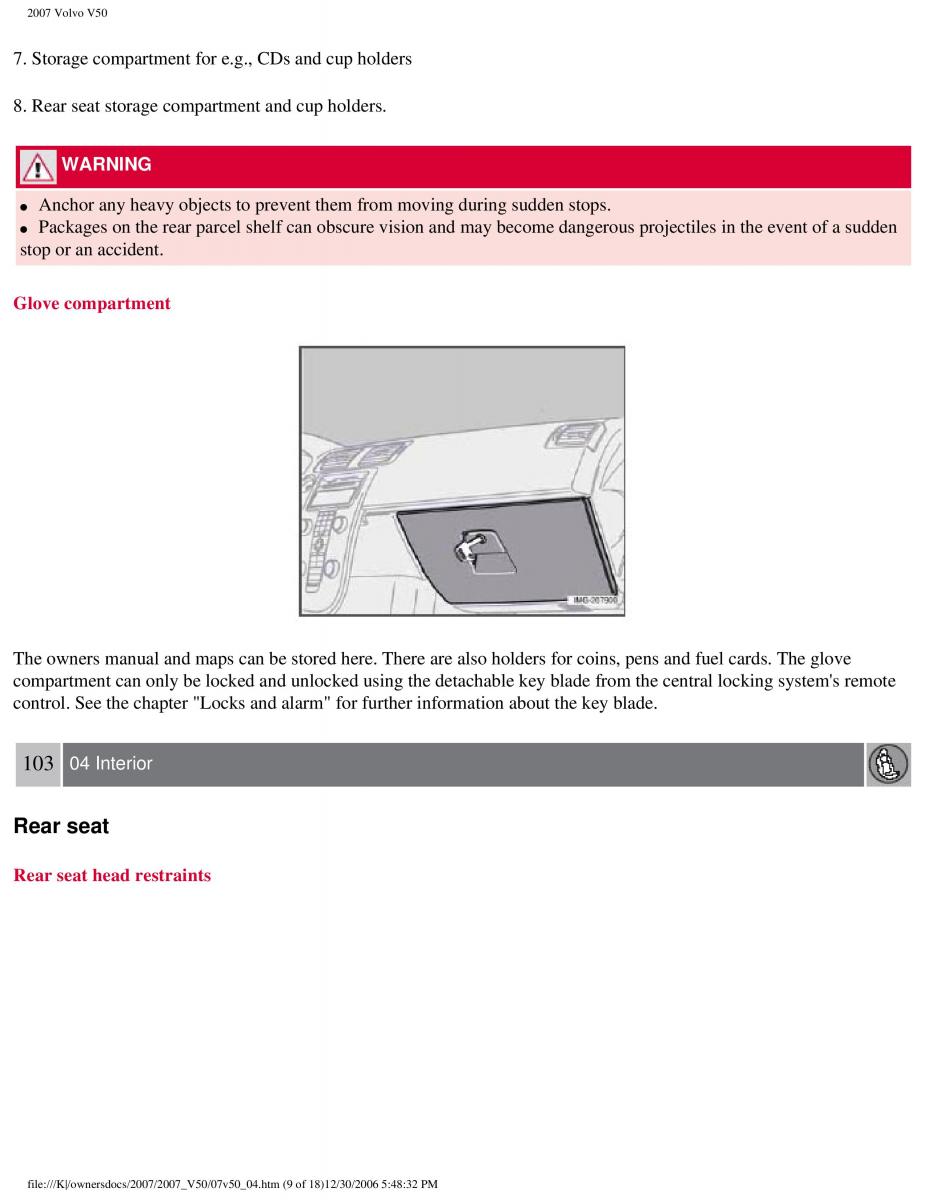 Volvo V50 owners manual / page 110