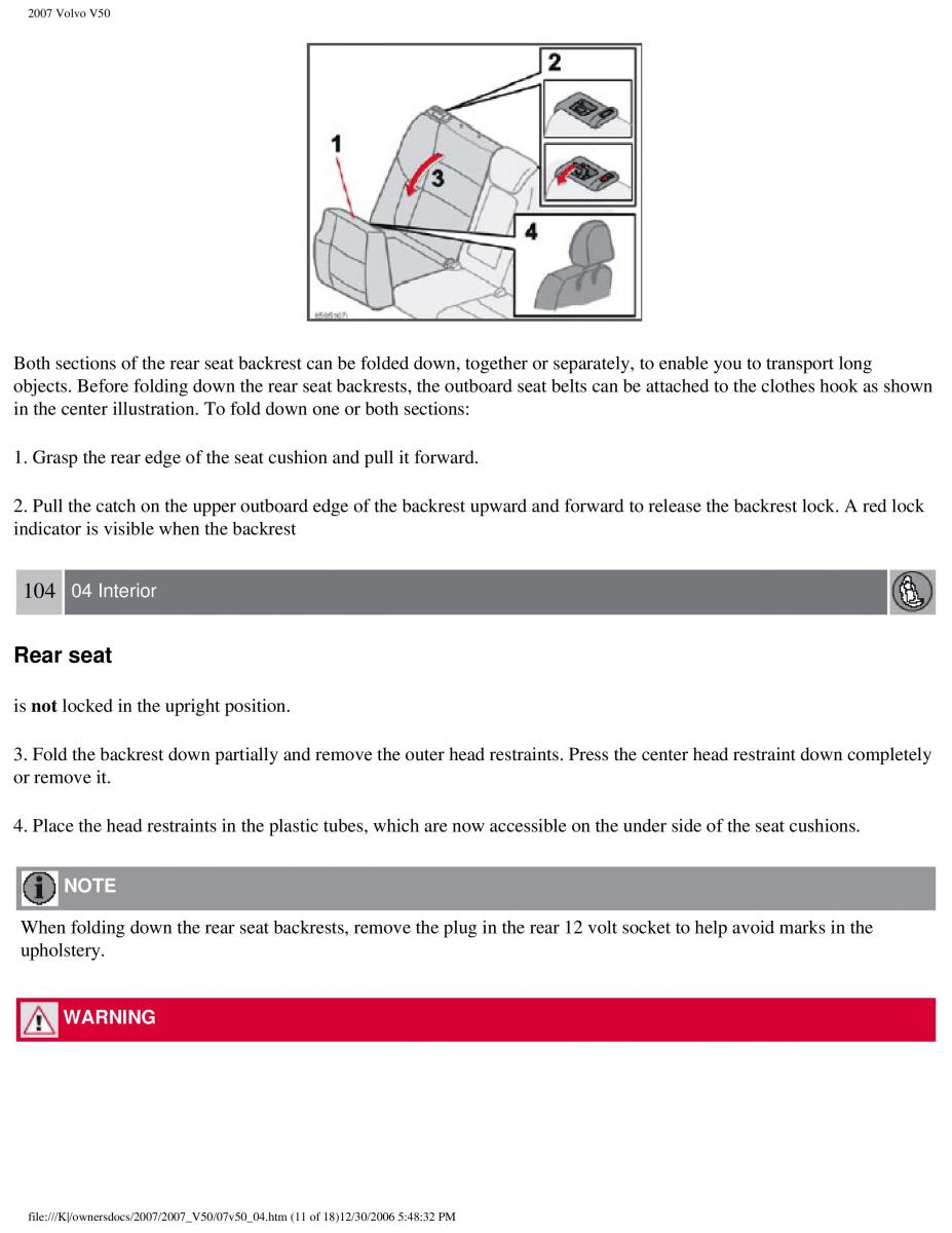 Volvo V50 owners manual / page 112