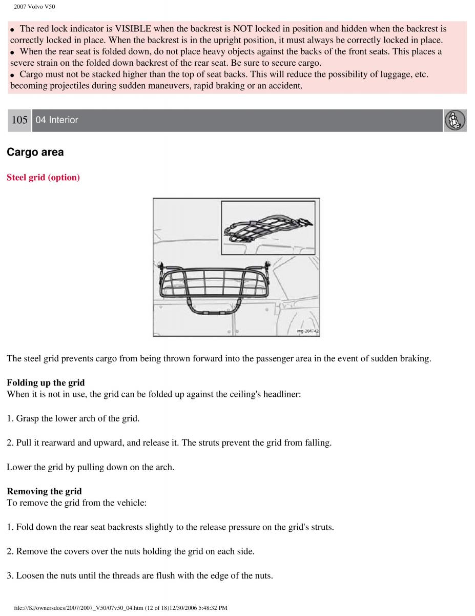 Volvo V50 owners manual / page 113