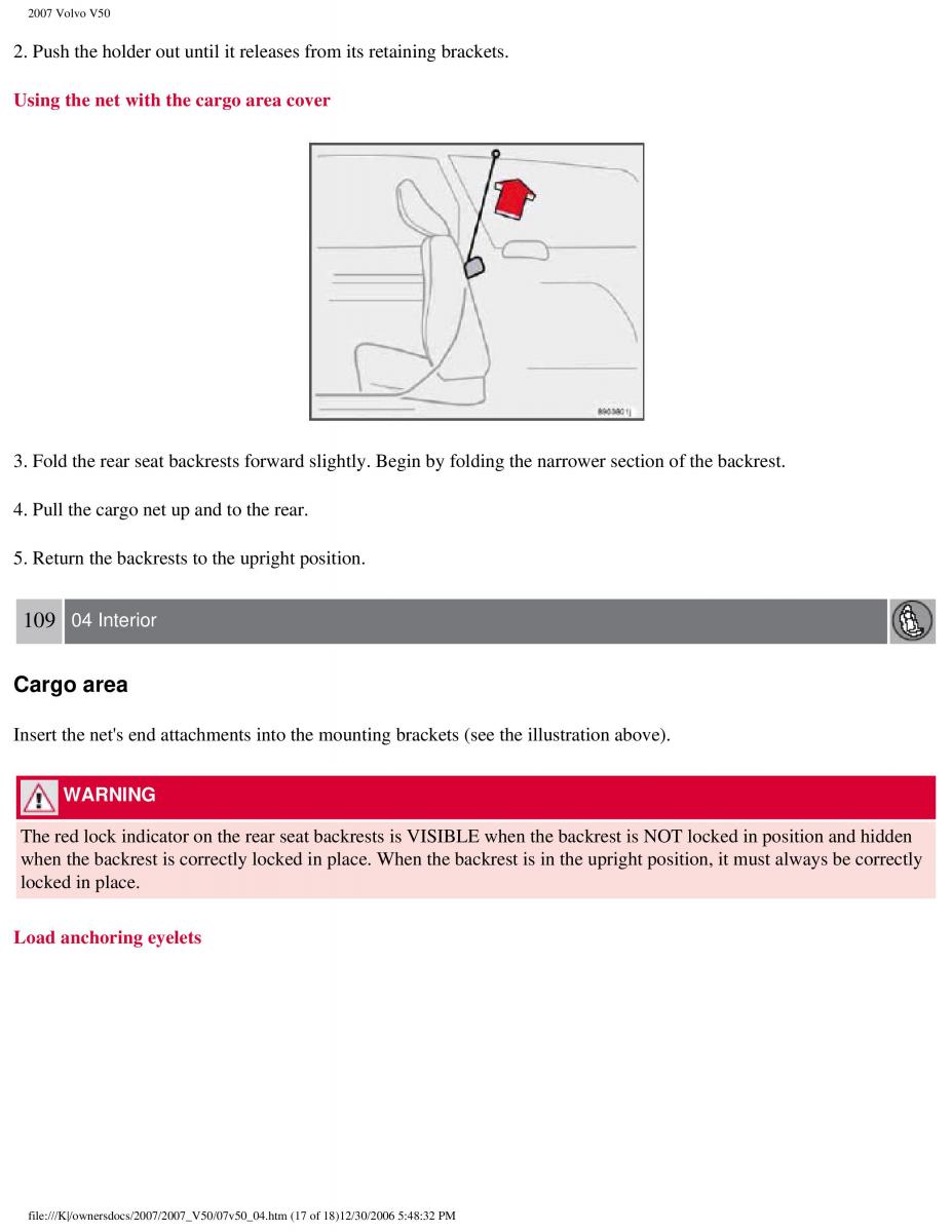 Volvo V50 owners manual / page 118