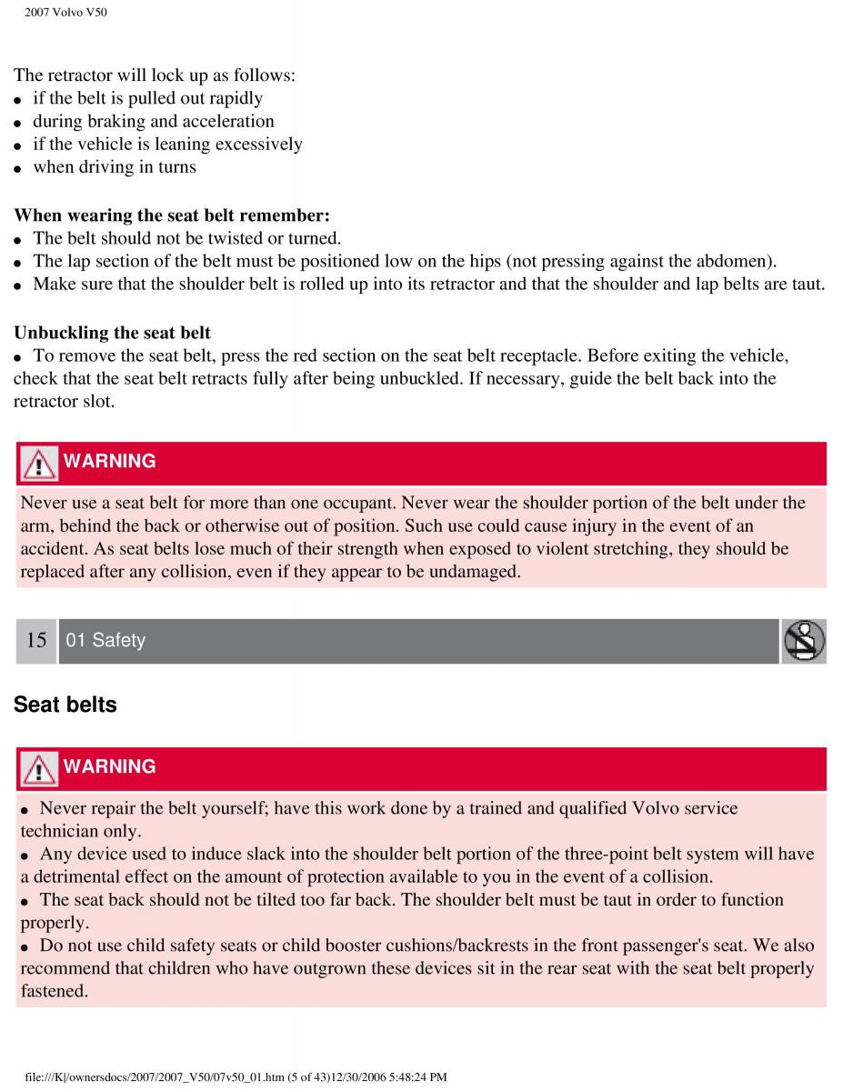 Volvo V50 owners manual / page 12