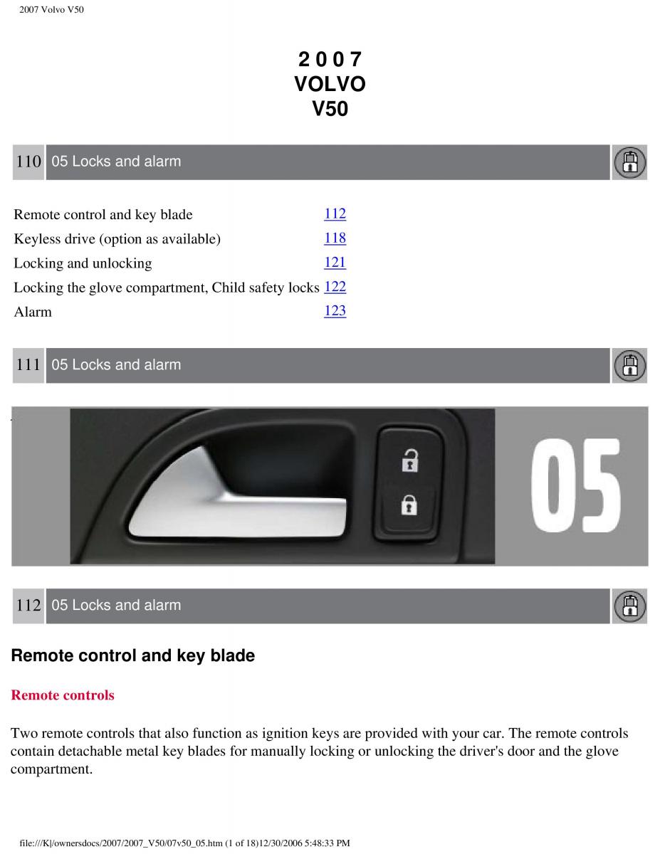 Volvo V50 owners manual / page 120