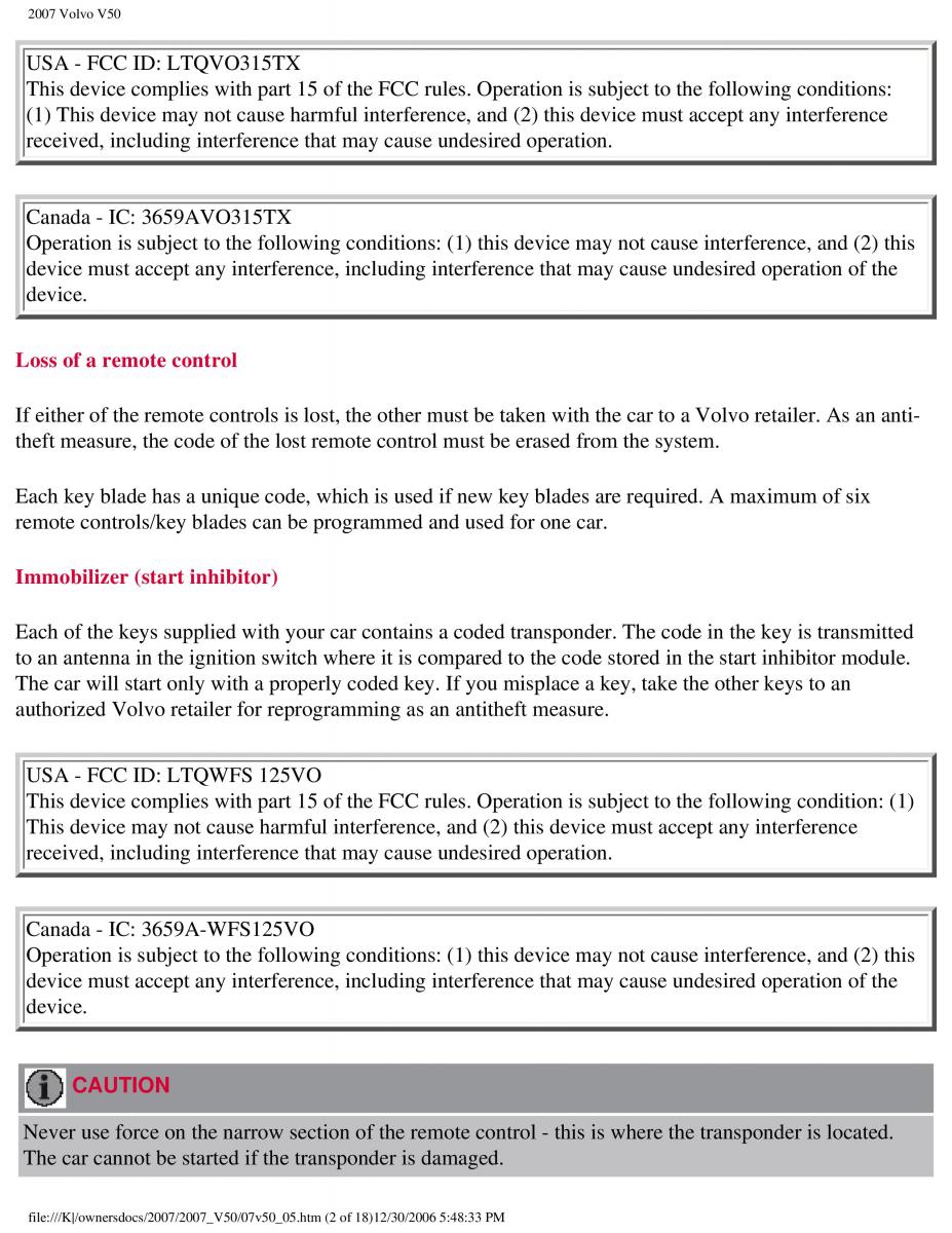 Volvo V50 owners manual / page 121