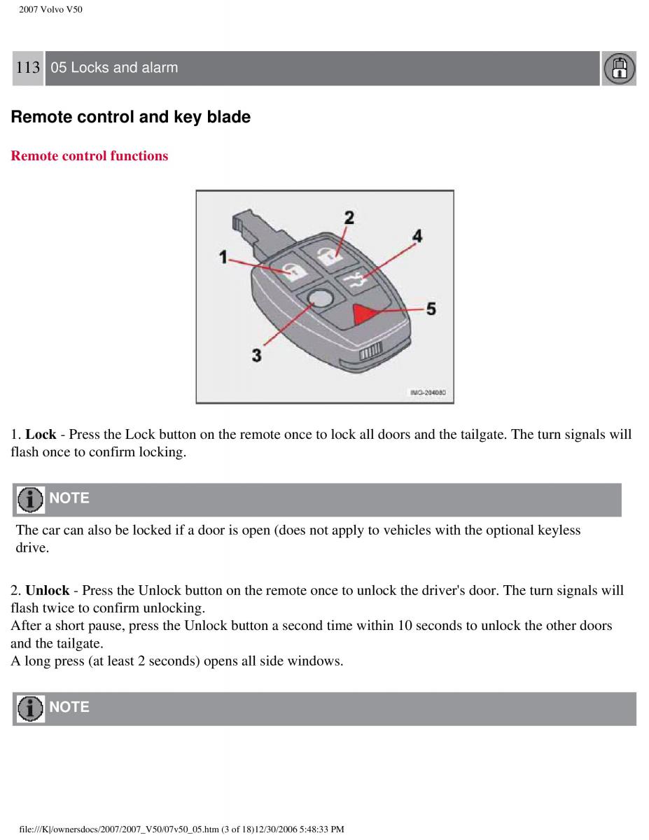 Volvo V50 owners manual / page 122