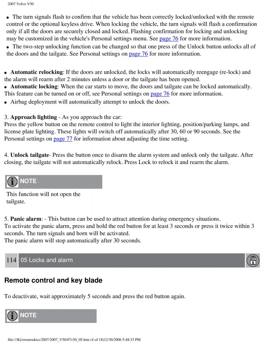 Volvo V50 owners manual / page 123