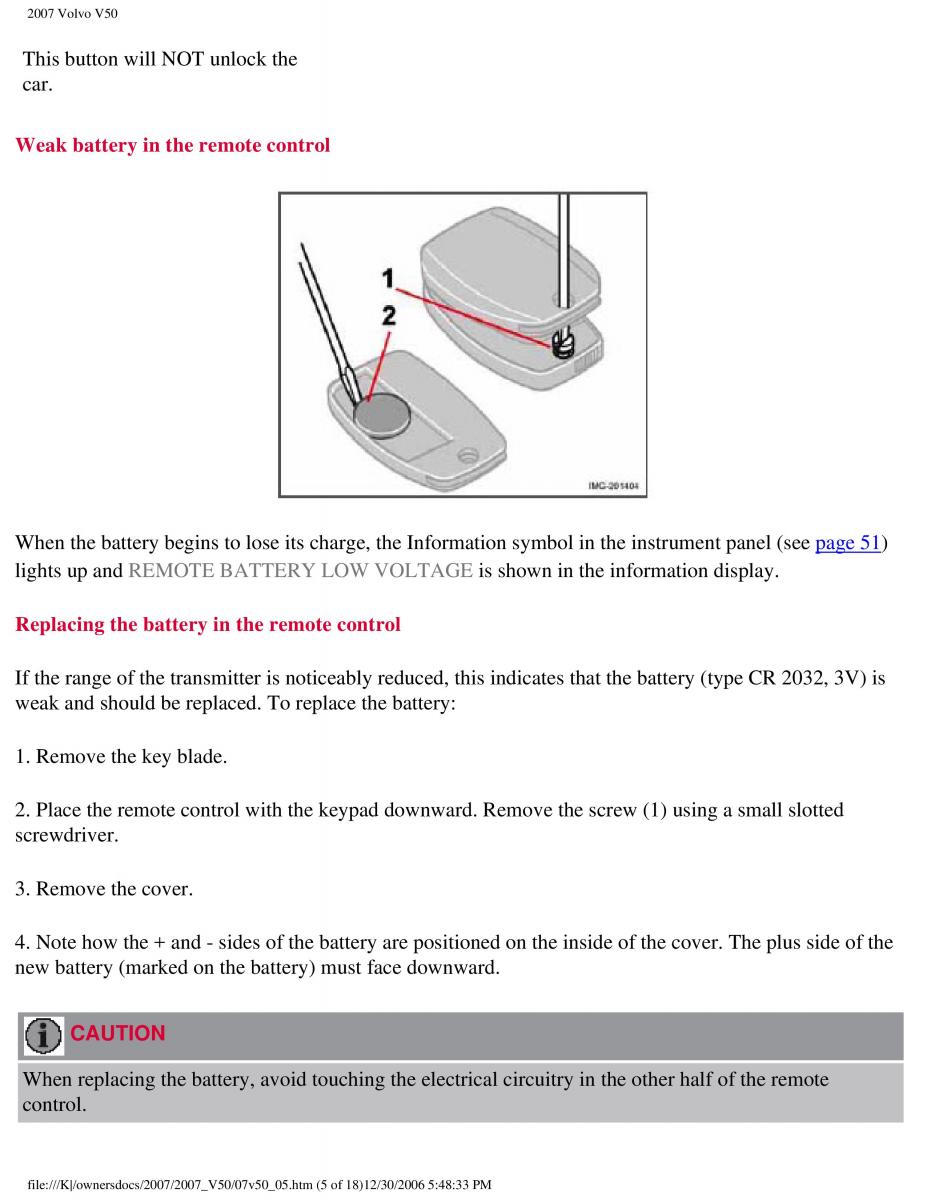 Volvo V50 owners manual / page 124