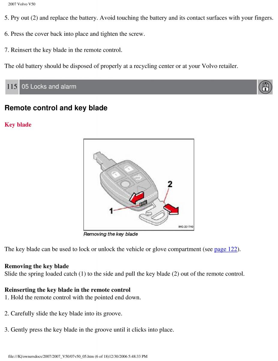 Volvo V50 owners manual / page 125