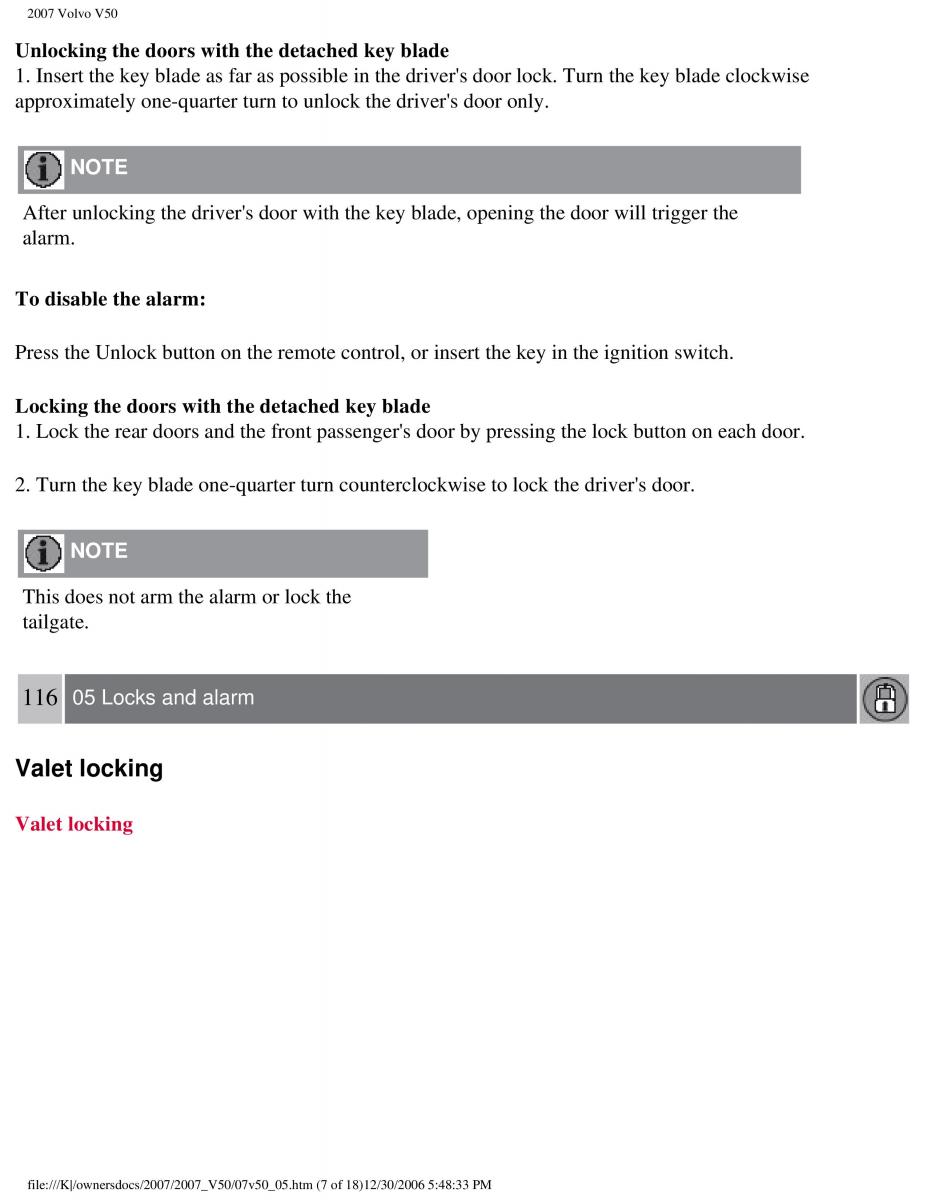 Volvo V50 owners manual / page 126