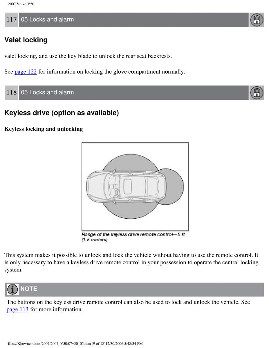 Volvo V50 owners manual / page 128