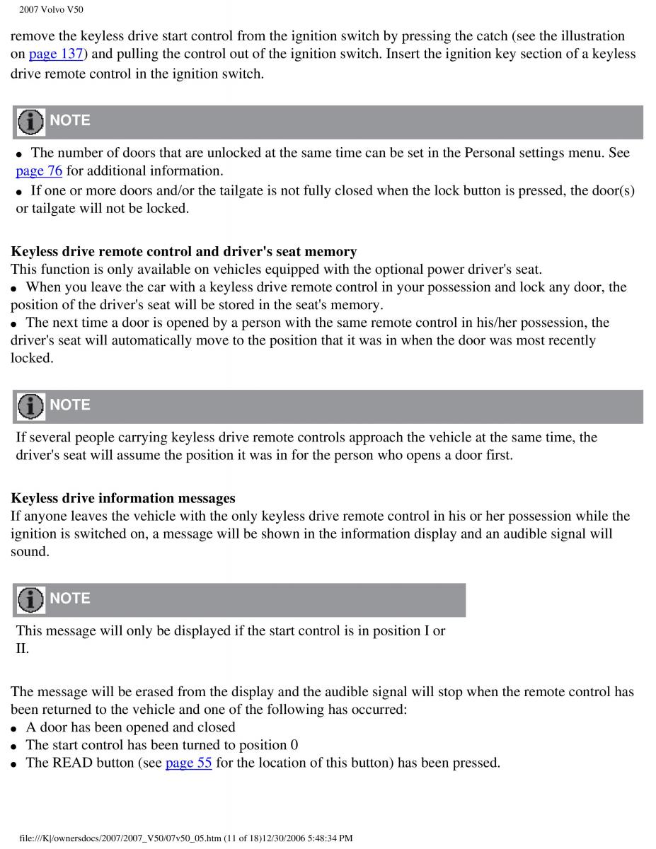 Volvo V50 owners manual / page 130