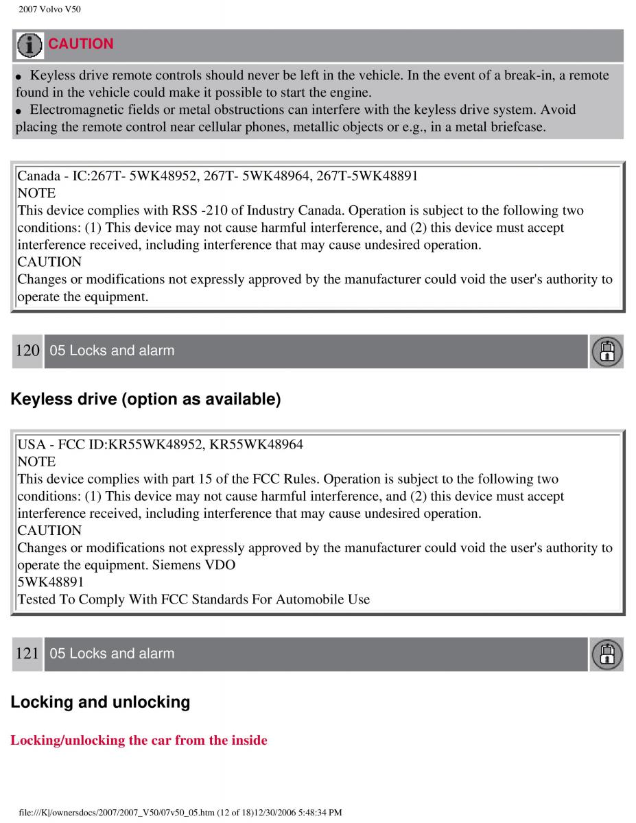 Volvo V50 owners manual / page 131