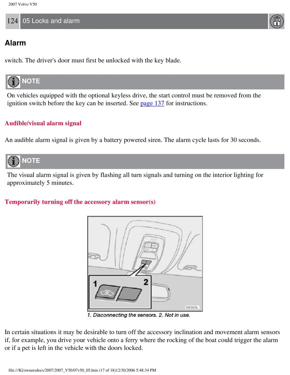 Volvo V50 owners manual / page 136