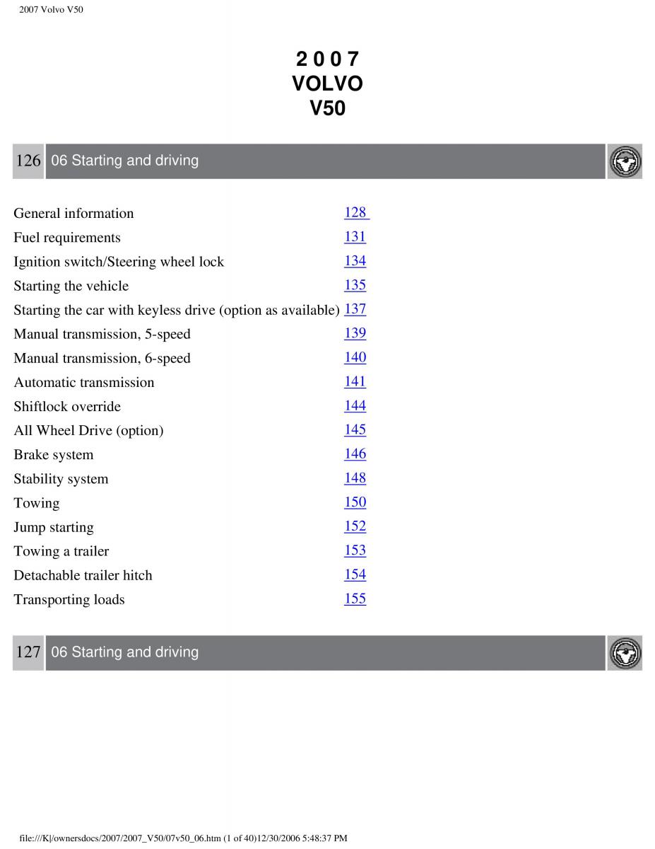 Volvo V50 owners manual / page 138