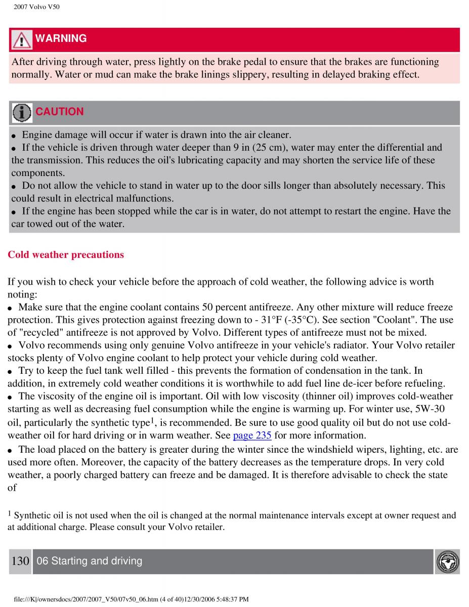 Volvo V50 owners manual / page 141