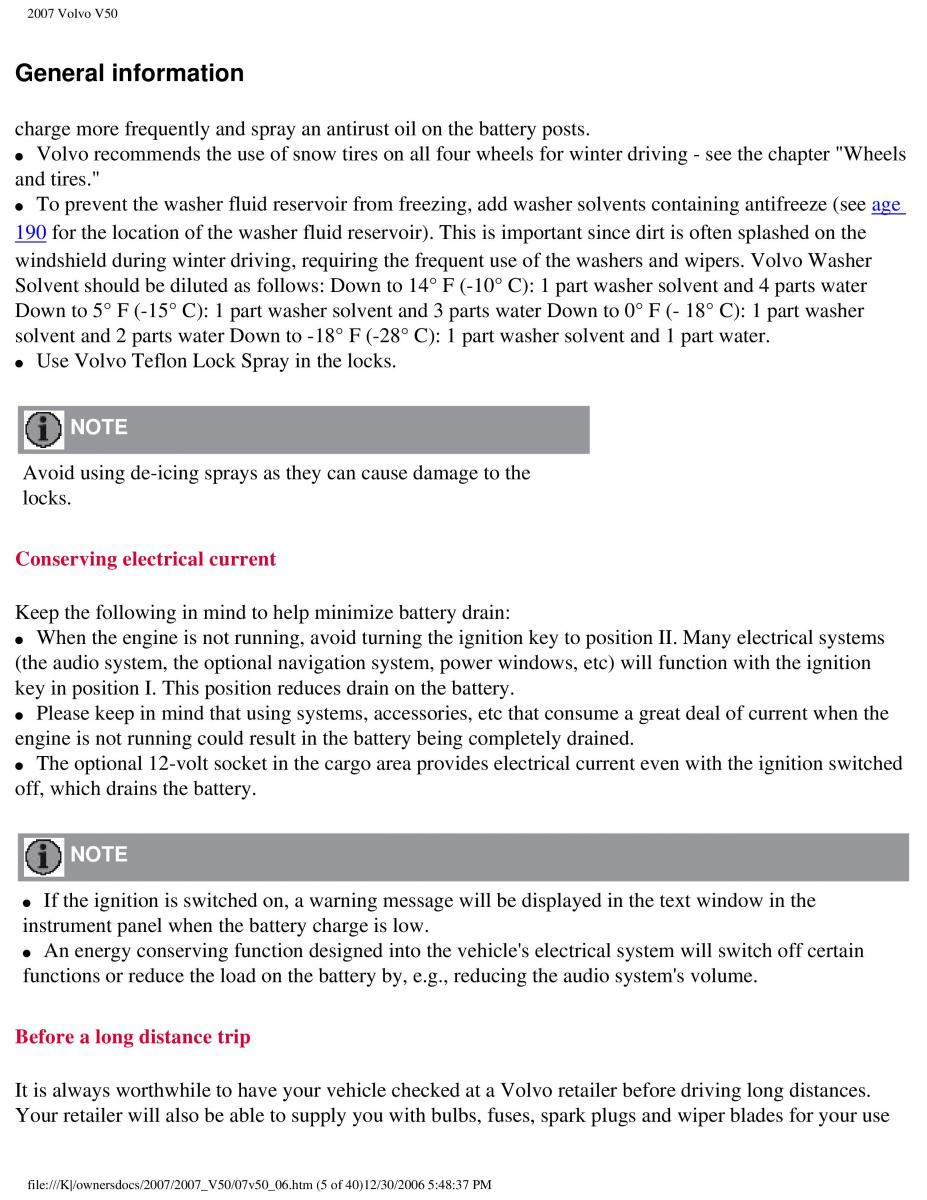 Volvo V50 owners manual / page 142