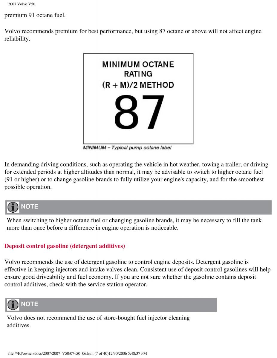 Volvo V50 owners manual / page 144